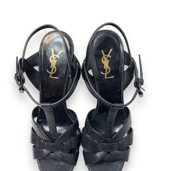Saint Laurent Tribute Black Grained Leather Platform High Heel Sandals Size 40.5 - Picture 14 of 15